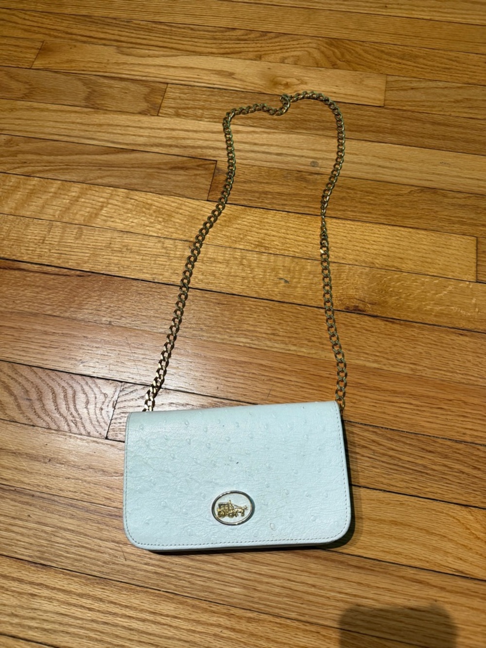 Vintage Ostrich Chain embossed bag Shoulder iconic horse carriage emblem